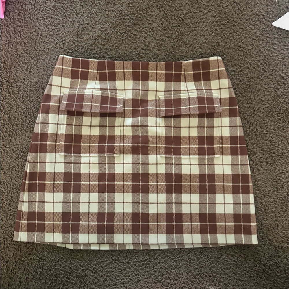 Reformation brown plaid skirt